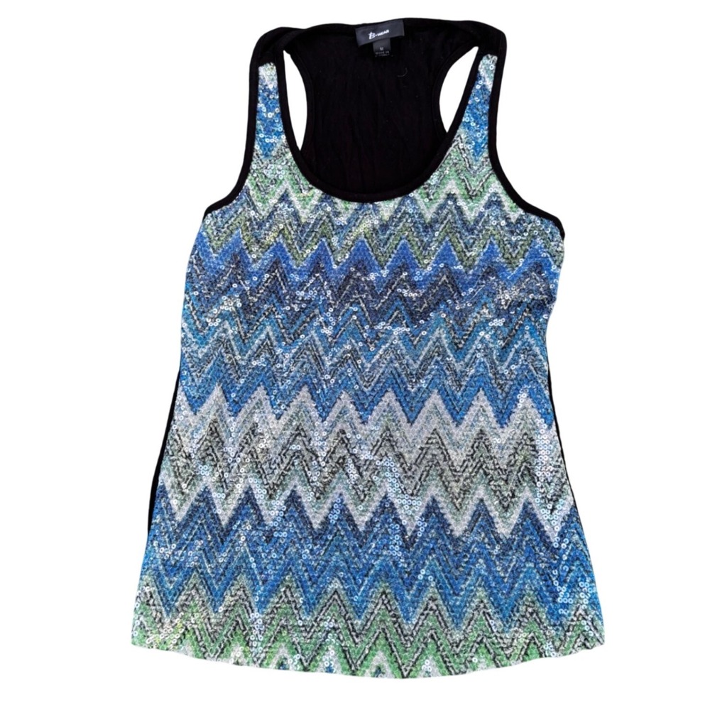 Y2K B.wear Womens Chevron‎ Sequin Tank Top Racerback Blue Green Gray Sparkly M